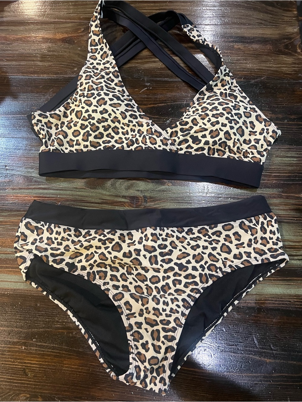 Leopard Print Bikini Set with Black Trim
